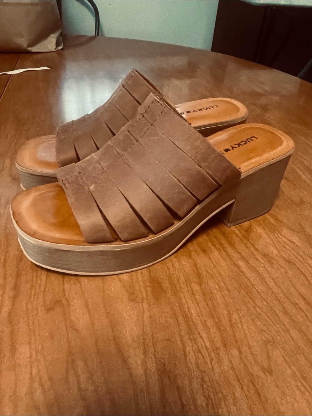 Lucky Brand Tan/Brown Platform Mules size 6